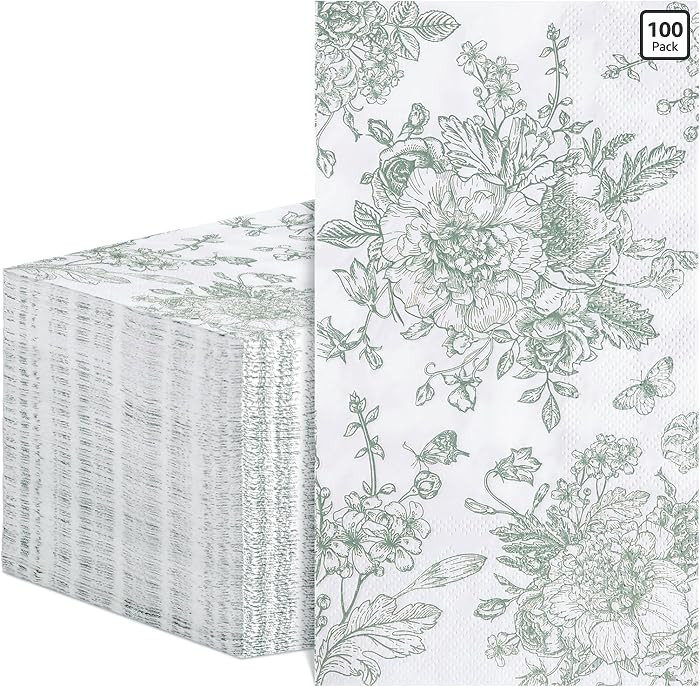 100 Pcs Sage Green Floral Napkins, Disposable Decorative Bathroom Napkins Green Toile Guest Dinne... | Amazon (US)