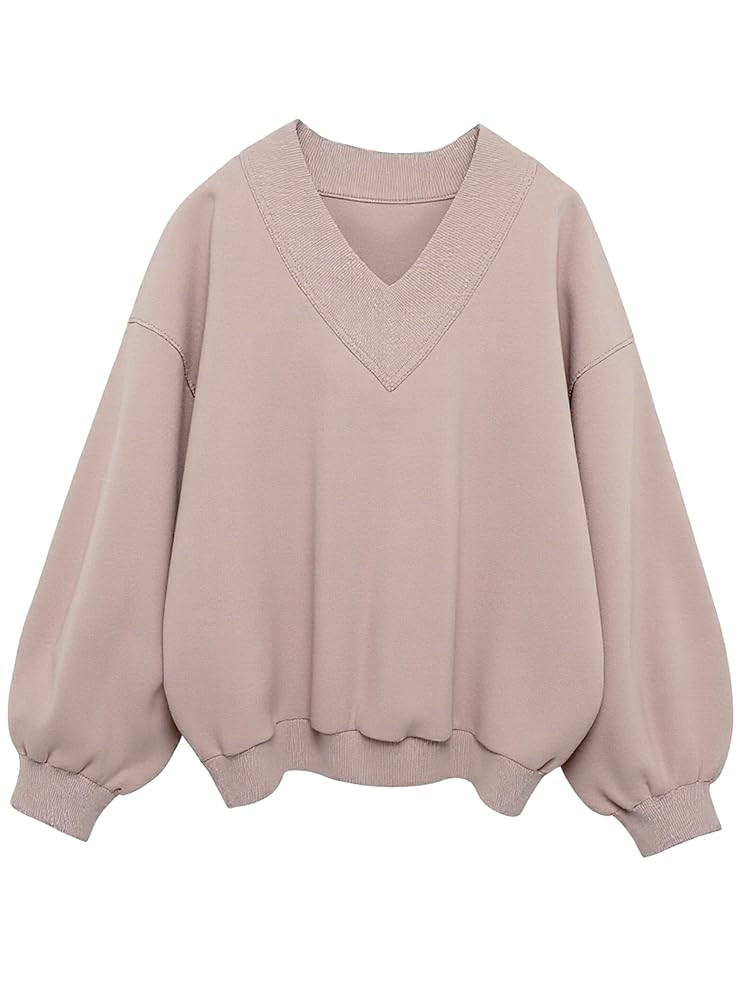 Hilinker Womens V Neck Oversized Sweatshirts Casual Drop Shoulder Long Sleeve Pullover Tops | Amazon (US)