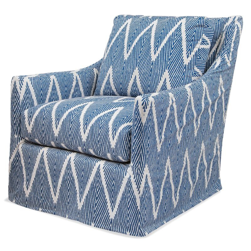 Oliver Swivel Glider Chair, Navy/White | One Kings Lane