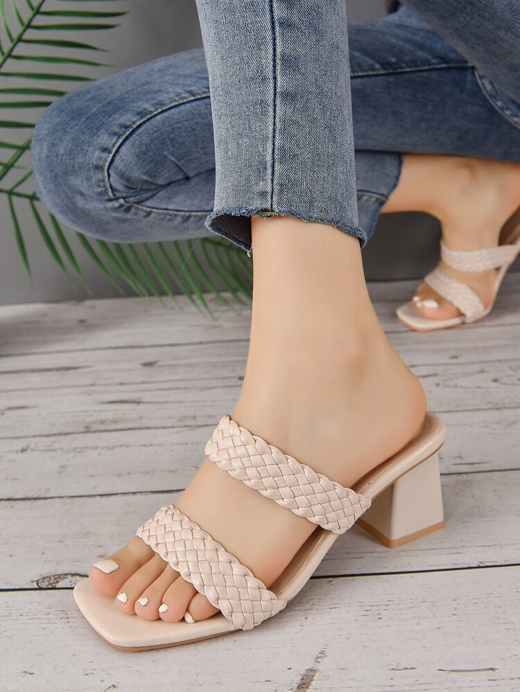 New
     
      Women Braided Strap Chunky Heeled Sandals, Vacation Apricot Mule Sandals For Summ... | SHEIN