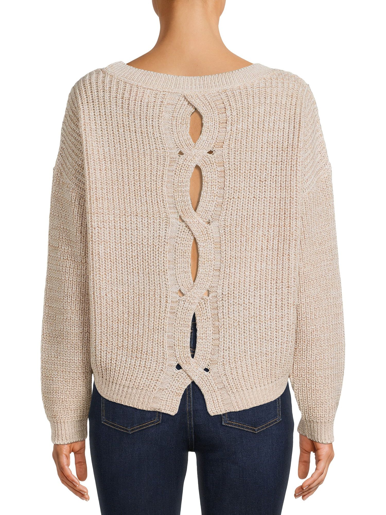 Time and Tru Women's Sweater with Cable Knit Back | Walmart (US)