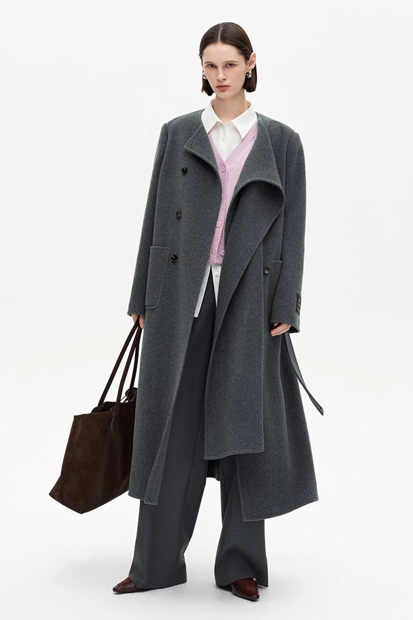 SELFWHO 100% Wool Long Scarf Collar Coat | SELFWHO