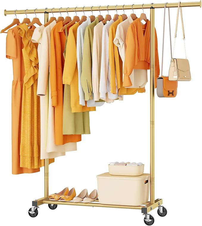 Portable Clothing Clothes Garment Rack Wheels,46.5" L Sturdy Clothing Racks for Hanging Clothes, ... | Amazon (US)