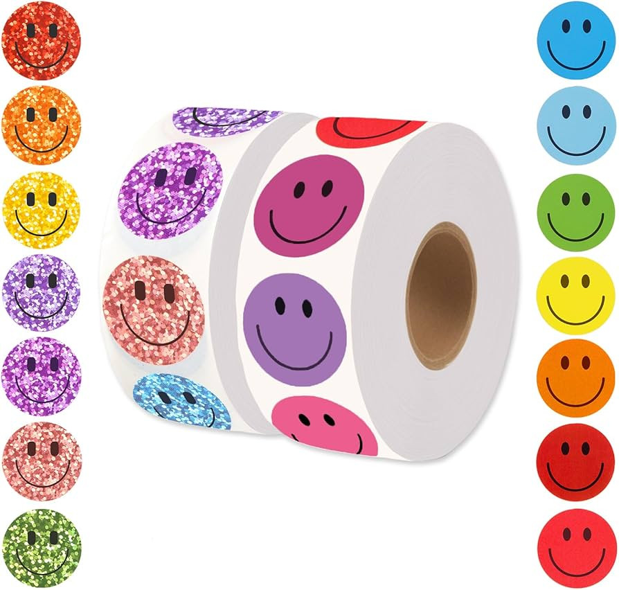 2000 Pcs Rainbow Glitter & Colorful Smile Face Stickers - 1 Inch Happy Face Reward Stickers for K... | Amazon (US)