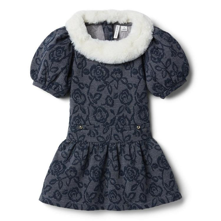 Faux Fur Collar Floral Jacquard Dress | Janie and Jack