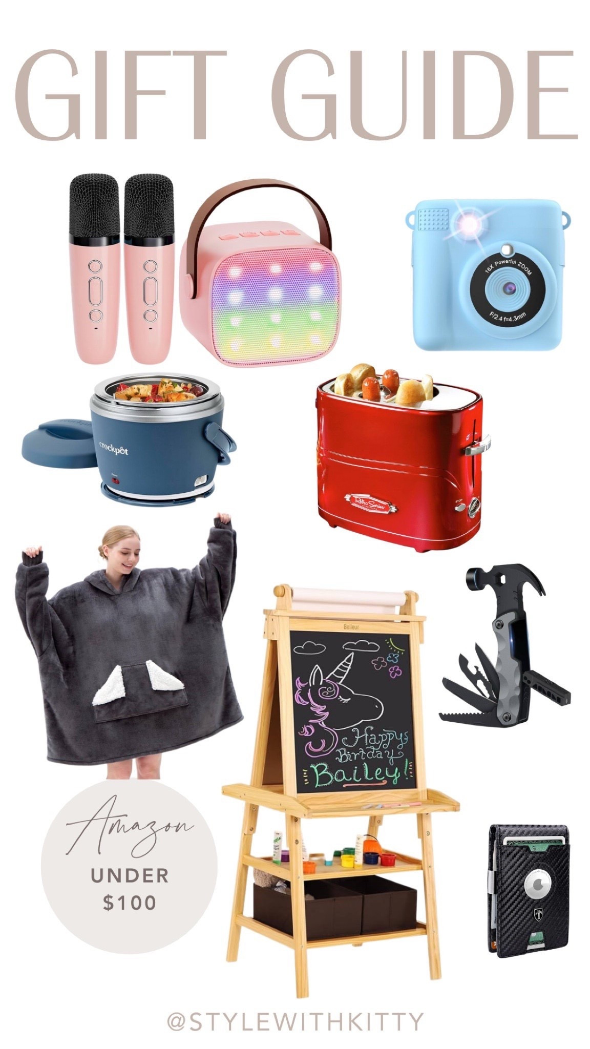 Gifts under $100 that everyone will love 🎁✨
From the kid-friendly digital camera and karaoke mics to the cozy oversized hoodie, mini Crockpot, hot dog toaster, crafting easel, multitool, and the slim RFID wallet — these finds are fun, practical, and seriously perfect for holiday gifting!

Rounding up the best budget-friendly picks so you can shop smarter, not harder 🤍
@stylewithkitty

#amazongiftguide #giftsunder100 #amazonfinds #karaokemicrophone #bluetoothspeaker #kidscamera #minicrockpot #hotdogtoaster #thecomfyhoodie #kidseasel #multitool #slimwallet #holidaygifts #giftideas #giftguide2025 #stylewithkitty

#LTKCyberWeek #LTKGiftGuide #LTKFindsUnder100