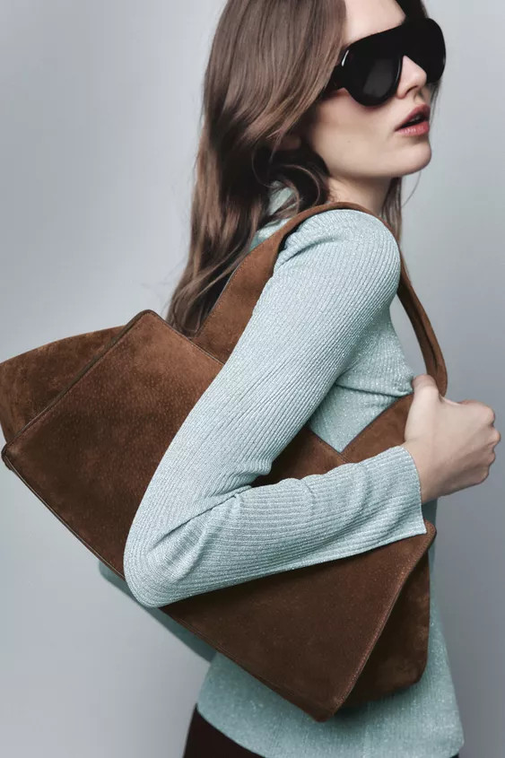 LEATHER SPLIT SUEDE DOUBLE HANDLE BAG | Zara AU