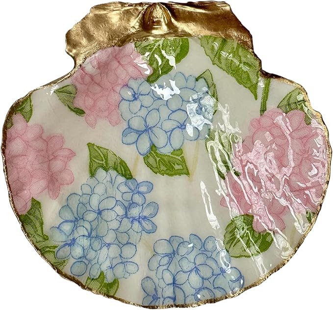 Hydrangea Floral Shell Jewelry Dish | Coastal Decor | Ring Holder | Handmade | Amazon (US)