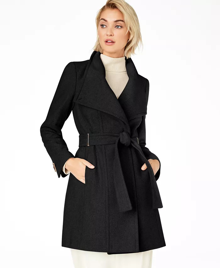Calvin Klein Women's Asymmetrical Belted Wrap Coat, Created for Macy's & Reviews - Coats & Jacket... | Macys (US)