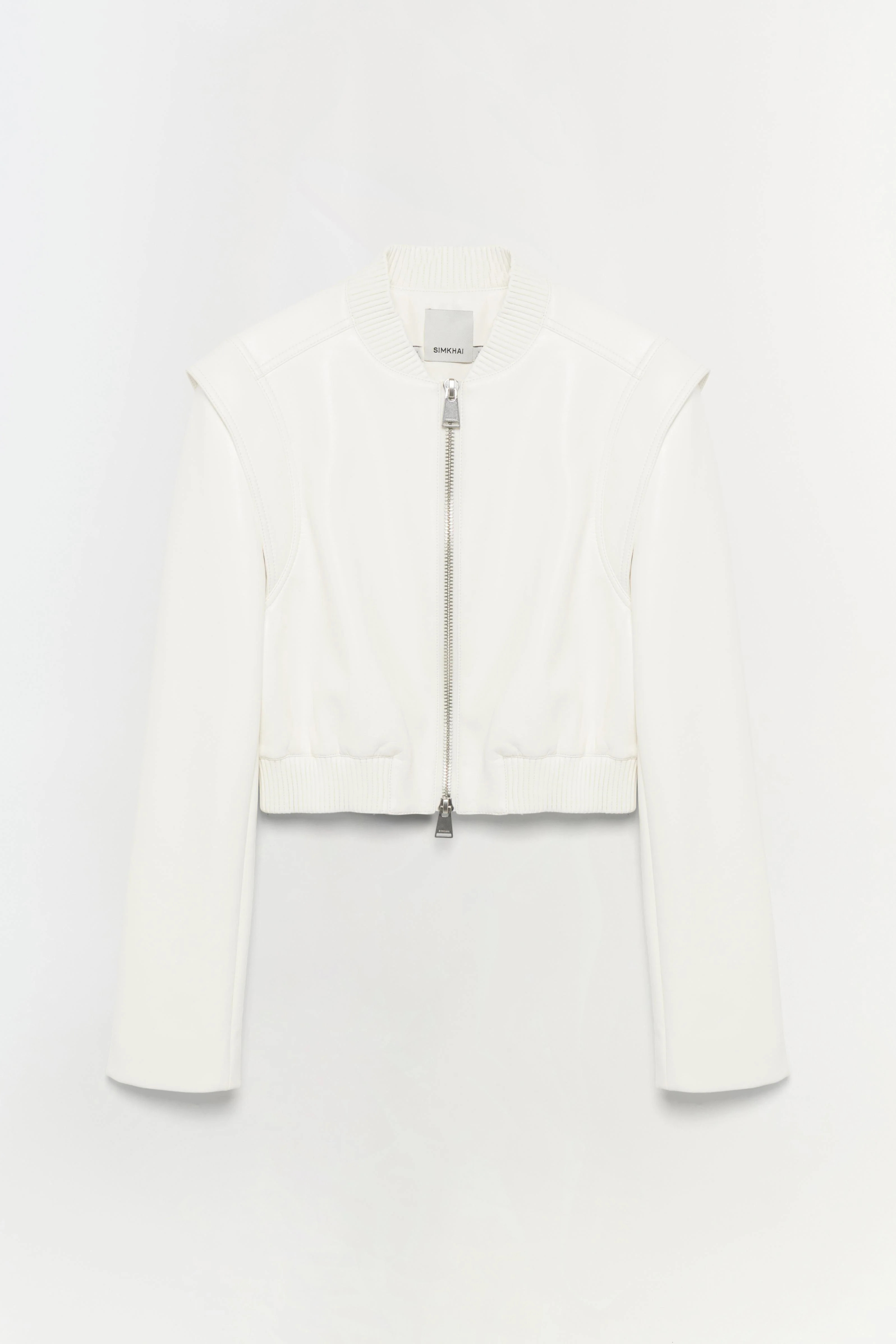 SIMKHAI Women's Doreen Jacket in Ivory, Vegan Leather, Size XL | Simkhai