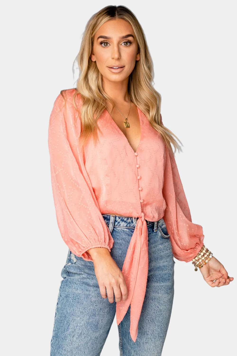 Estelle Tie Front Top - Coral | BuddyLove