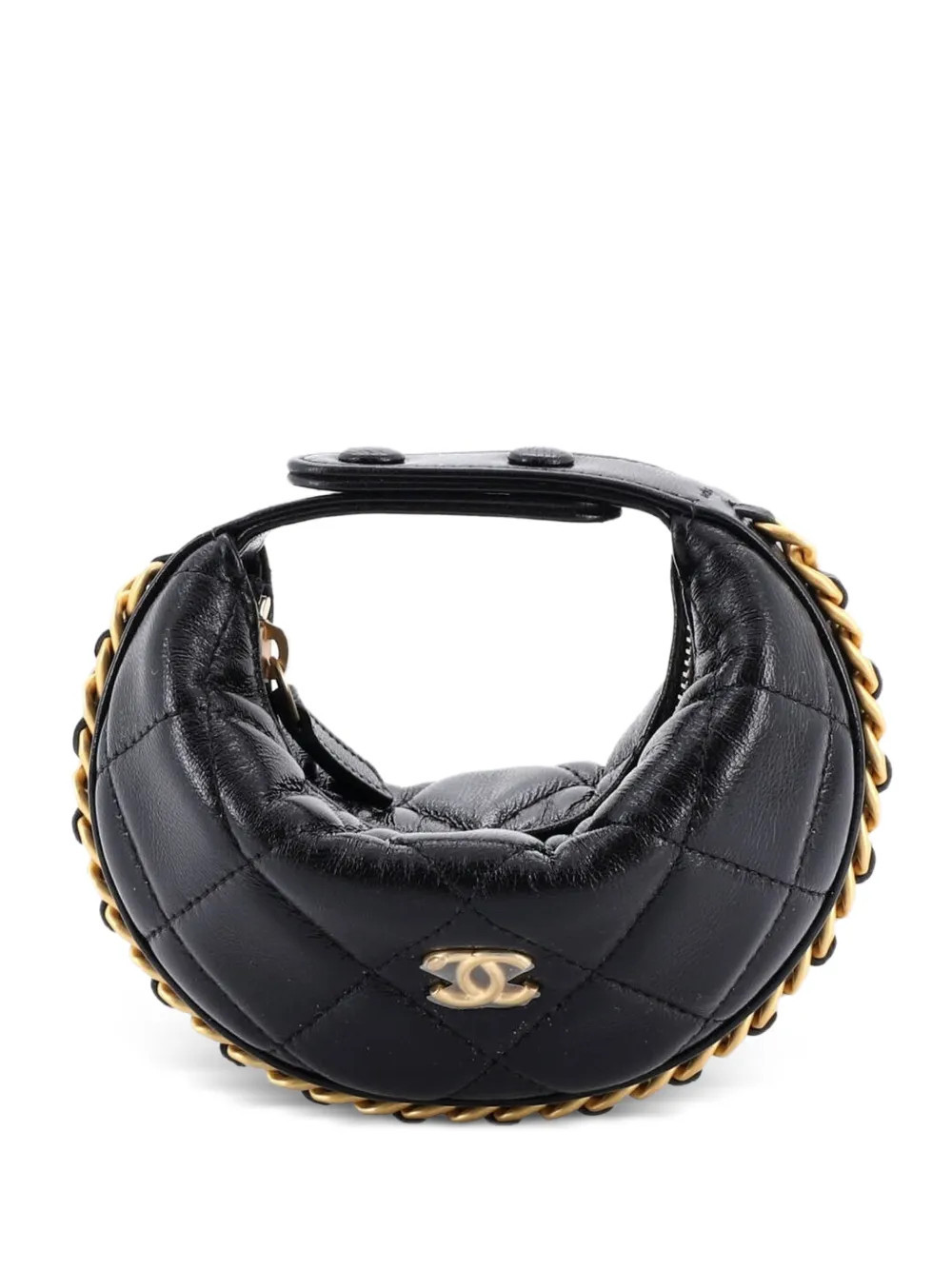 CHANEL Pre-Owned Chain Around Pouch Quilted Lambskin Extra Mini hobo bag - Black | Farfetch Global