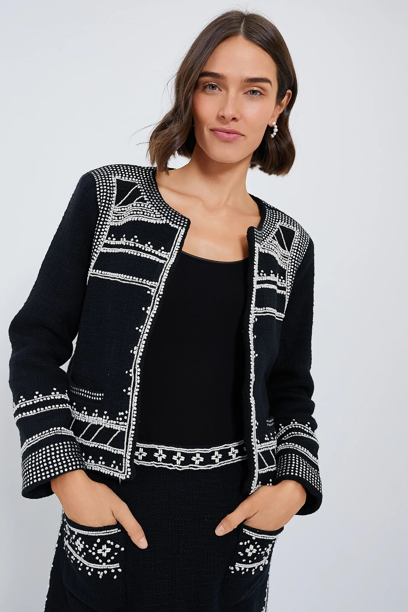Black Mille Embroidery Long Sleeve Jacket | Tuckernuck (US)
