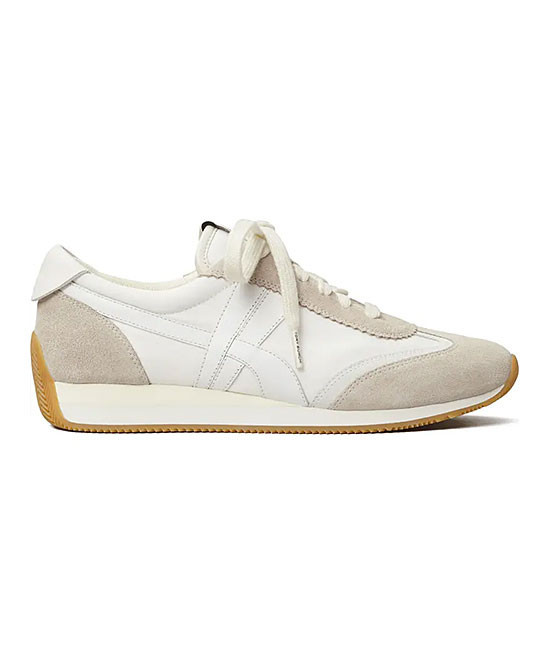 Tory Burch Women's Sneakers Snow - Snow White & Beige Hank Leather Sneaker - Women | Zulily