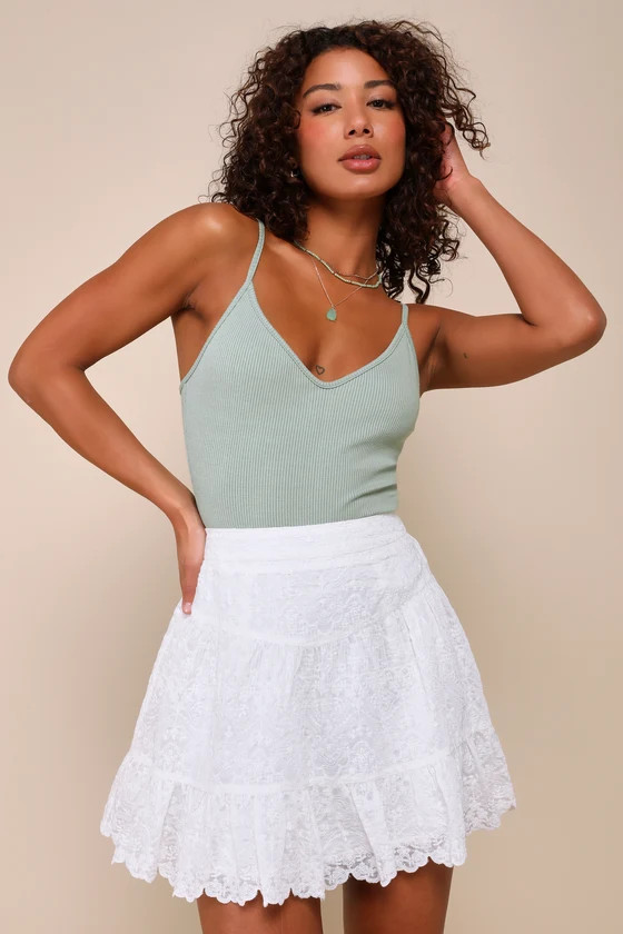 Precious Appearance Ivory Embroidered Tiered Mini Skirt | Lulus