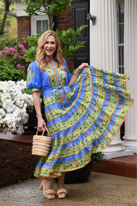 Garden party dress…or any festive activity you have going on…brunch, derby party, wedding, bridal shower!  This gorgeous sustainable made dress has a tie belt and fits like a dream!  I’ve paired it with raffia platforms from Marc Fisher and a darling summer bag from Poolside!

#LTKSeasonal #LTKitbag #LTKshoecrush