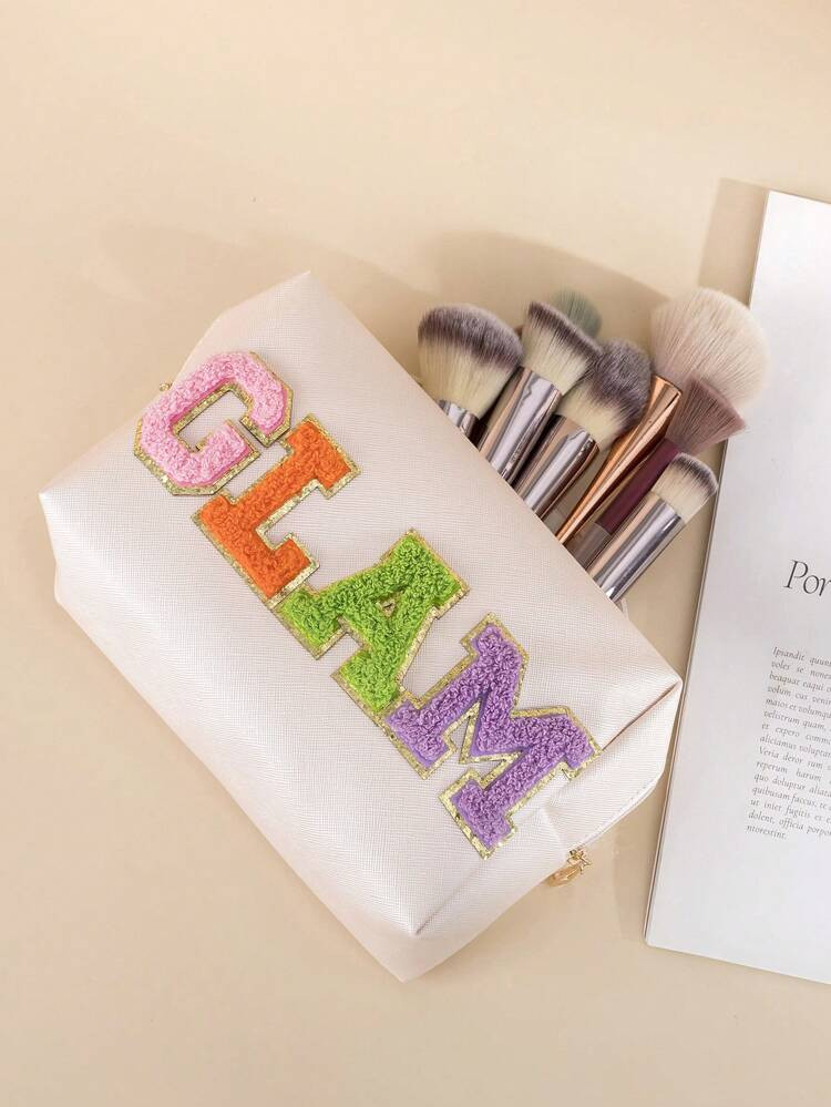 1pc Women Teen Girls Chenille Letter Patch Preppy Makeup Bag Cosmetic Pouch For Skincare Travel O... | SHEIN