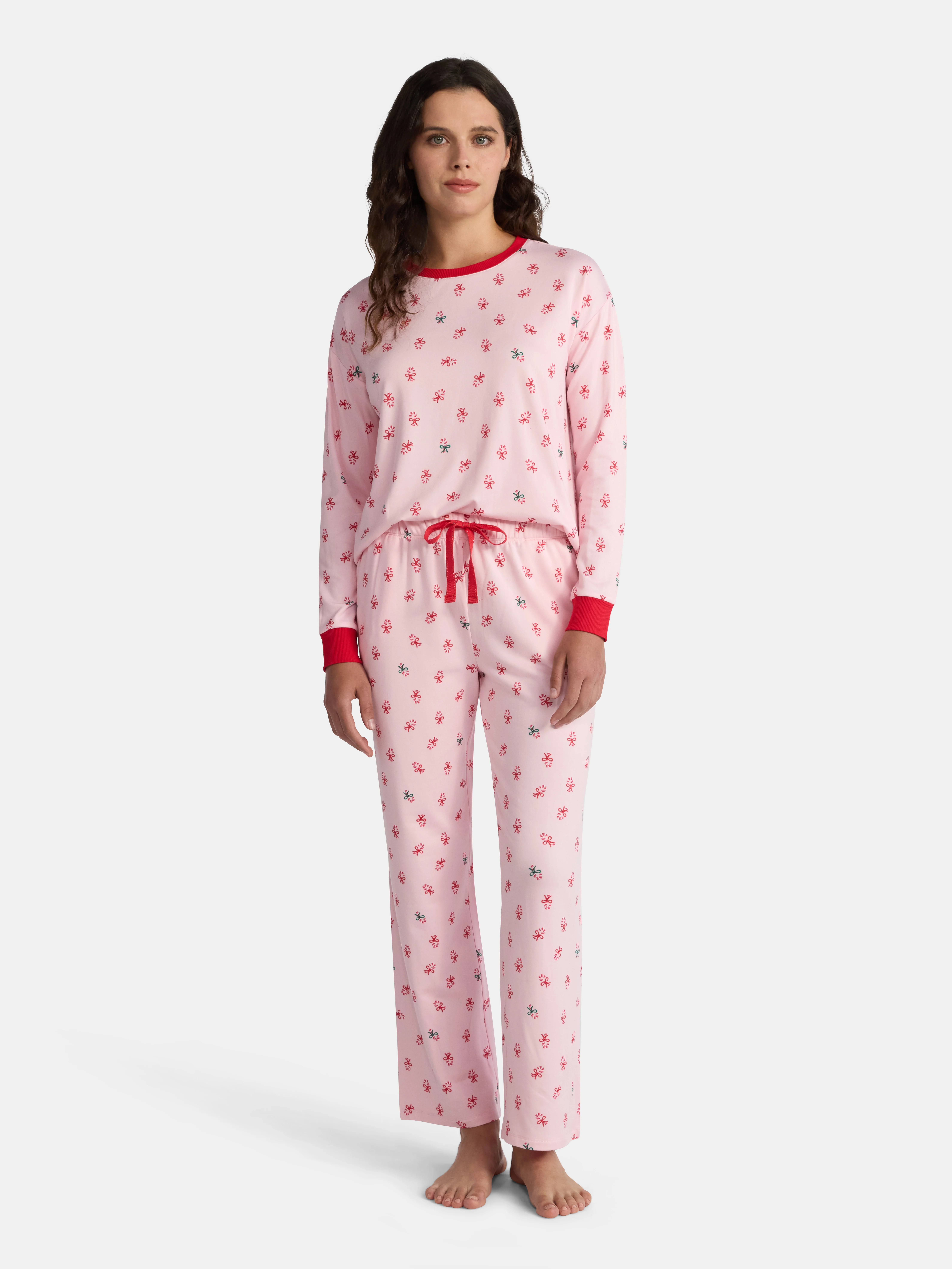 Jaclyn Women's Holiday Long Sleeve Sleep Top and Open Leg Pants Pajama Set, 2-Piece, Sizes S-XL -... | Walmart (US)