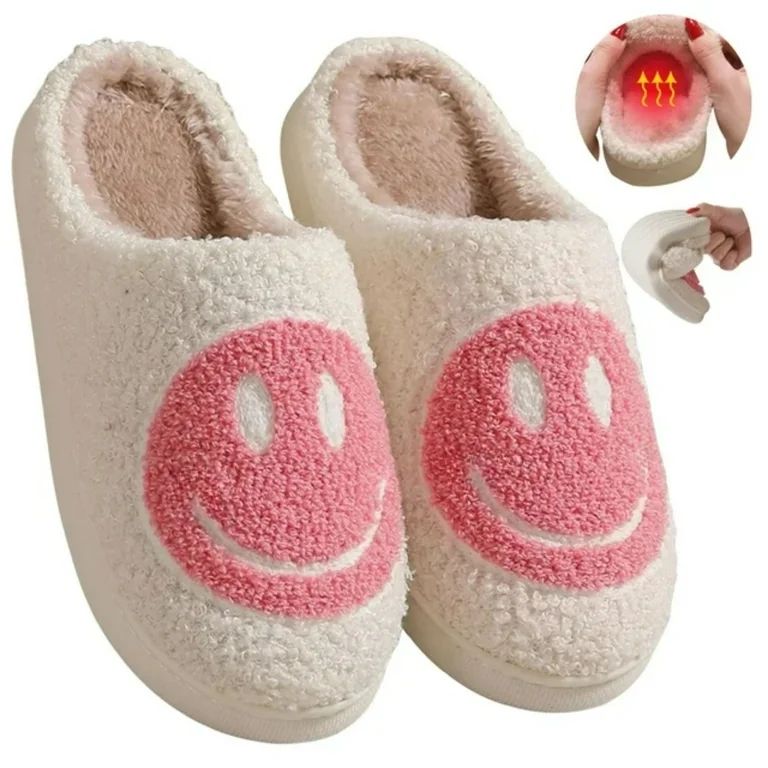BERANMEY Cute Smile Face Slippers for Women Perfect Soft Plush Comfy Warm Slip-On Happy Face Slip... | Walmart (US)