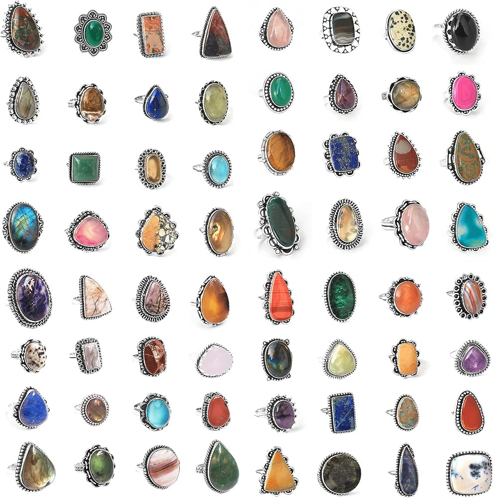 Carats Chunky Silver Rings Pack for Women - 10 Pcs - Stackable Fashion Ring Set, Silver Plated St... | Amazon (US)