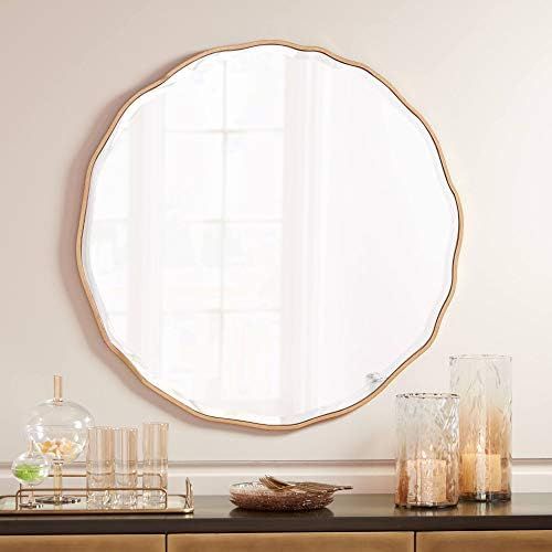 Noble Park Lissa Round Vanity Decorative Wall Mirror Modern Gold Waved Edge Wood Finish Frame Round  | Amazon (US)