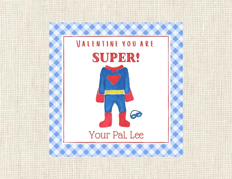 Printed Boys Valentine you Are Super Tags or Stickers, Set of 25/ - Etsy | Etsy (US)