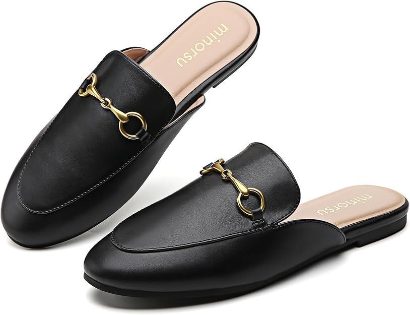 Minorsu Buckle Mules for Women Round Toe Backless Flat Mules Slides Mules Shoes Ladies Slip-on Lo... | Amazon (US)