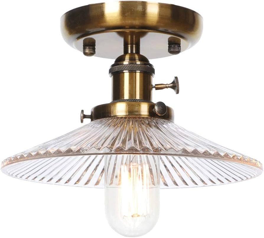 Industrial Vintage Ceiling Light E27 Single Head Semi Flush Mount Ceiling Lights Fixture，Metal ... | Amazon (US)