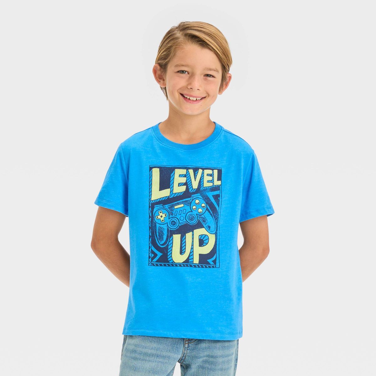 Boys' Short Sleeve Gaming 'Level Up' Graphic T-Shirt - Cat & Jack™ Blue | Target