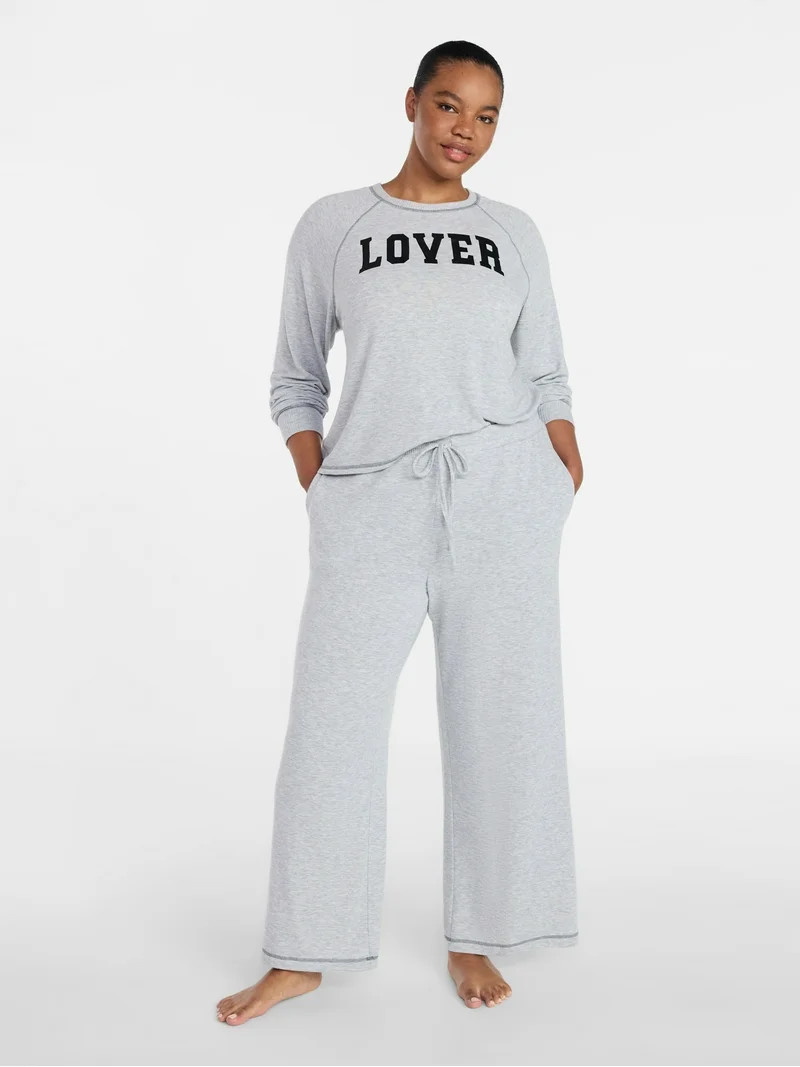 Joyspun Women's Cozy Lounge Collection Hacci Long Sleeve Top and Pants Pajama Set, 2-Piece, Sizes... | Walmart (US)