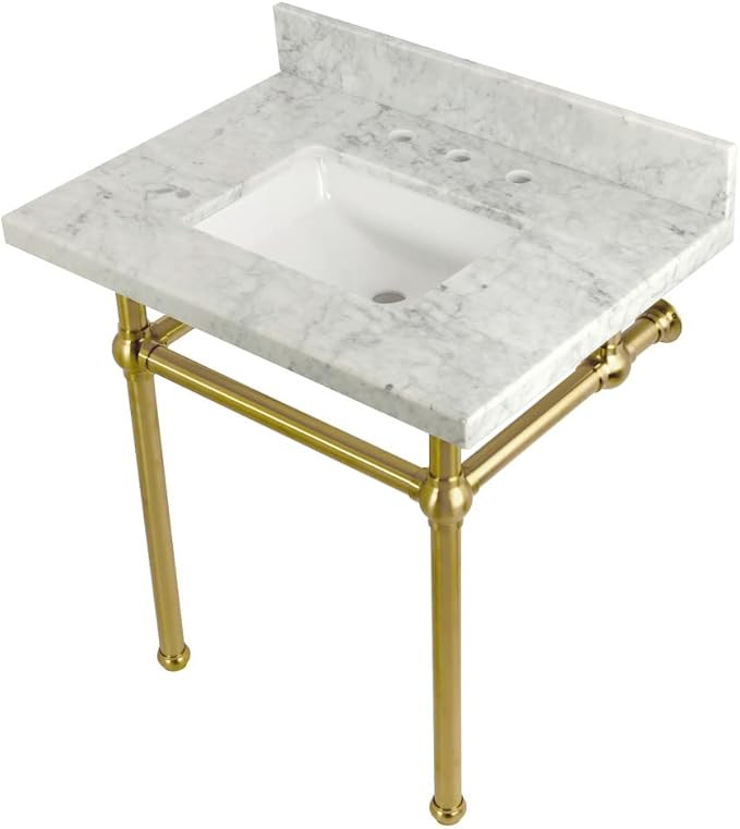 Kingston Brass KVPB3030MBSQ7 30X22 Carrara Marble Vanity with Sink and Brass Feet Combo, Carrara ... | Amazon (US)