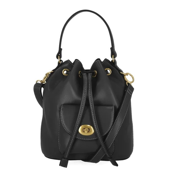 Free Assembly Women's Faux Leather Drawstring Handbag, Black | Walmart (US)