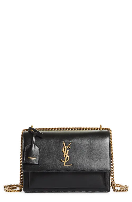 Saint Laurent Medium Sunset Leather Shoulder Bag in 1000 Nero at Nordstrom | Nordstrom