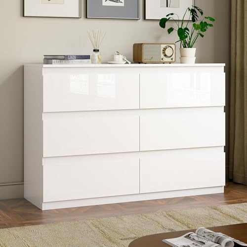 OtterOasis White Wood Dresser, 6 Drawer Dressers for Clothes Storage for Bedroom, Modern Dresser with Wide Drawers, Wide Wooden Chest Drawers for Living Room, Entryway, TV Stand(47" W x15.4 Dx32.3 H) | Amazon (US)