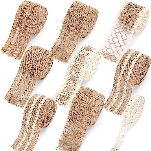 VGOODALL 9 Rolls Jute Ribbons,Lace Craft Ribbon Burlap 18 Meters for Crafts Wraping Gifts Party H... | Amazon (US)