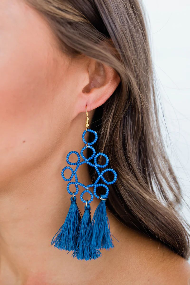 Show The World Navy Tassel Earrings CLEARANCE | The Pink Lily Boutique