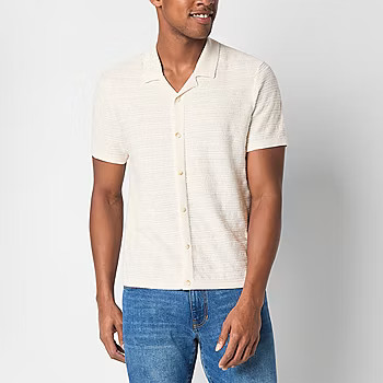 new!mutual weave Mens Short Sleeve Button-Front Knitted Polo Sweater | JCPenney