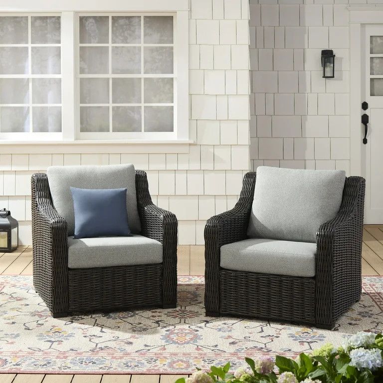 Better Homes & Gardens Bellamy Outdoor Wicker Club Lounge Chair, Dark Brown, 2 Pack | Walmart (US)