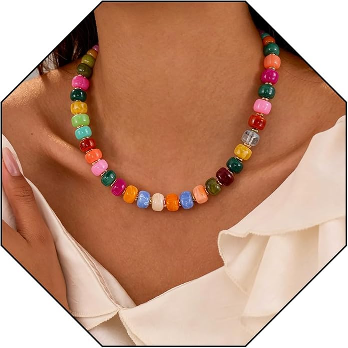 VIBILIA Colorful Beaded Chunky Necklace for Women, Boho Handmade Large Resin Bead Strand, Trendy ... | Amazon (US)