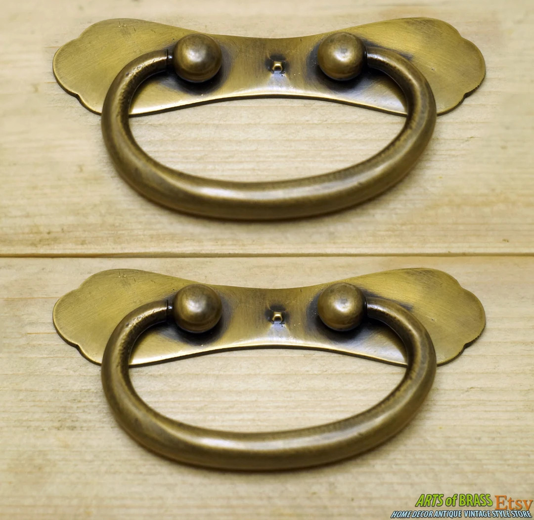 4.09 Inches of 2 Pcs Vintage Retro Bail Plate Antique Cabinet Drawer Solid Brass Handle KNOB Pull... | Etsy (US)