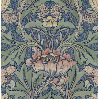 NextWall 30.75 sq. ft. Denim Blue & Salmon Morris Flower Vinyl Peel and Stick Wallpaper Roll NW41... | The Home Depot