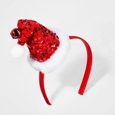 Girls' Plush Sequin Santa Hat Headband - Cat & Jack™ Red | Target