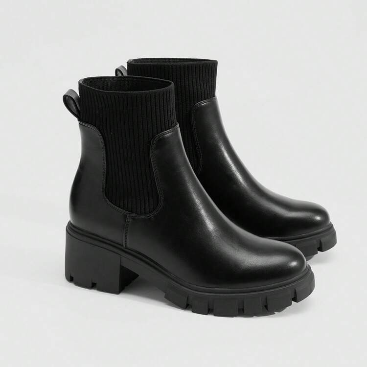 Women's Chelsea Platform Ankle Boots Elastic Chic Comfort Chunky Heel Lug Sole Booties | SHEIN
