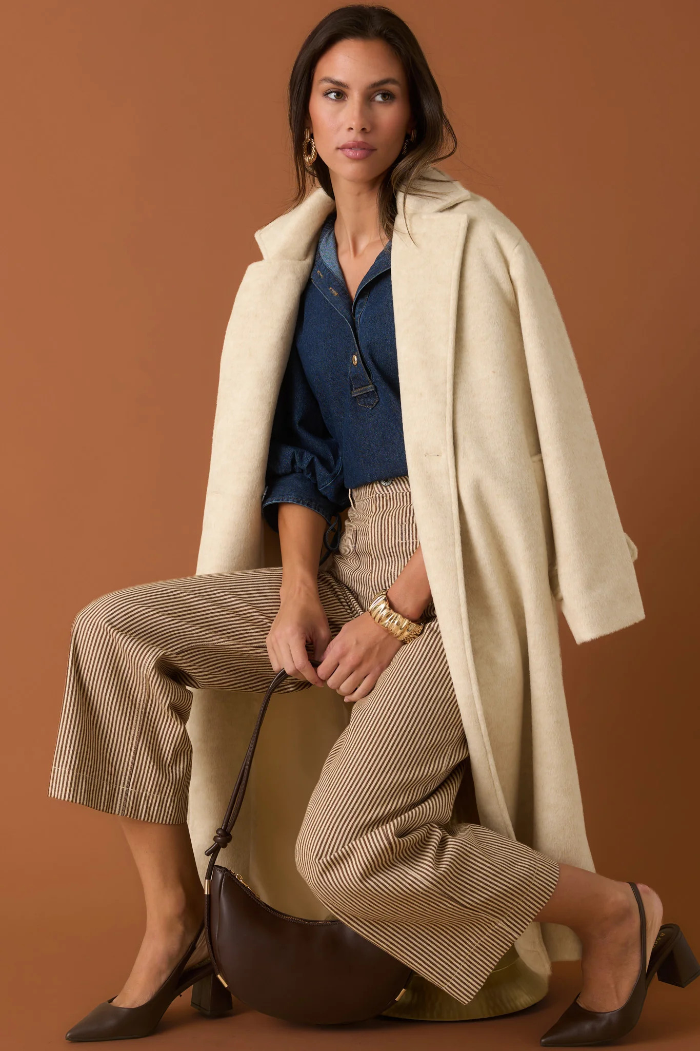 Inclined to Agree Ivory Felted Wool Blend Longline Coat | Red Dress