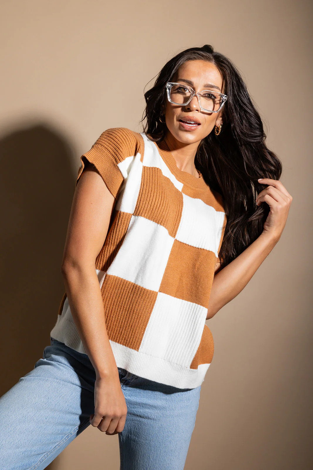 Unstoppable Checkered Short Sleeve Sweater | WKNDchasers