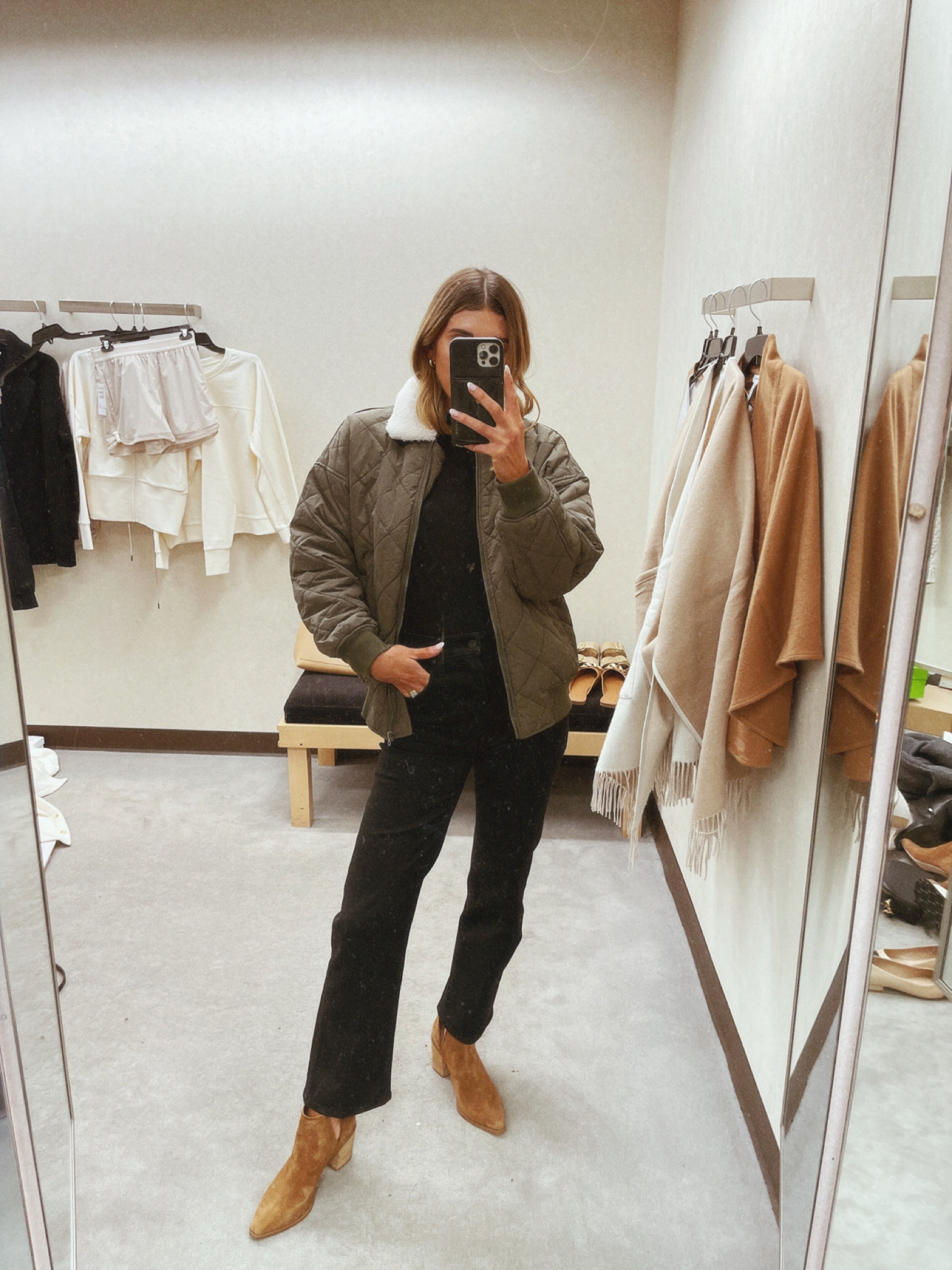 Nordstrom anniversary sale outfit. This puffer jacket is under $50. I'm wearing size small for reference 