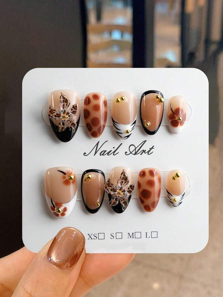 10PCS Handmade Pink-Nude Ombre Press-On Nails | Y2K Print French Tips With 3D Carved Floral Desig... | SHEIN