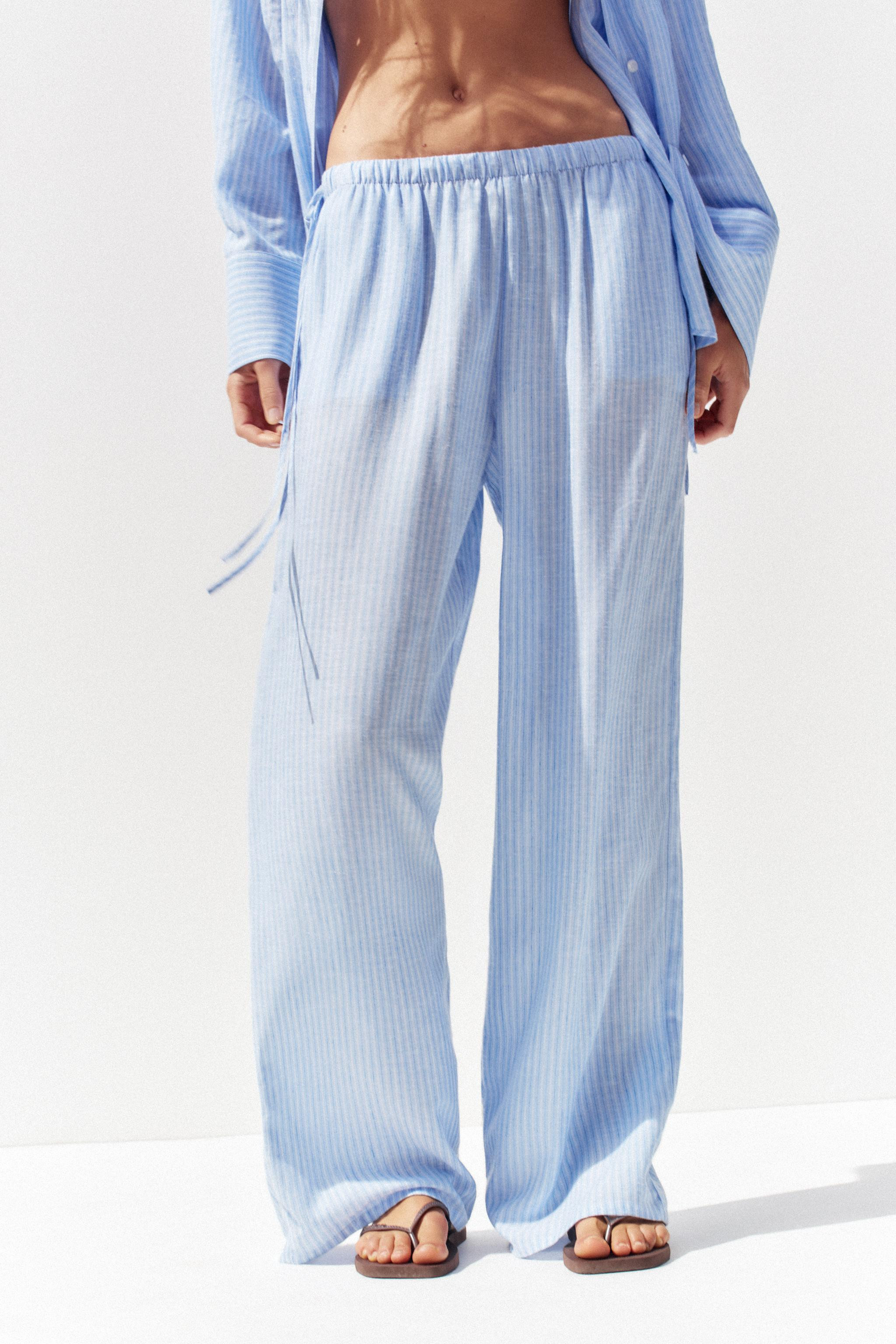 STRIPED PALAZZO TROUSERS Blue/White Green/White | Zara UK