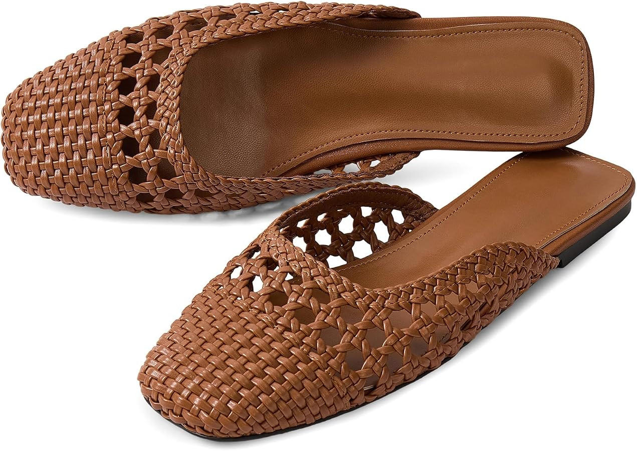 Woven Mules for Women Mesh Closed Square Toe Mule Flats Slides | Amazon (US)