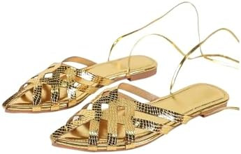 GORGLITTER Sandálias femininas metálicas com cadarço e bico fino e gladiador | Amazon (BR)